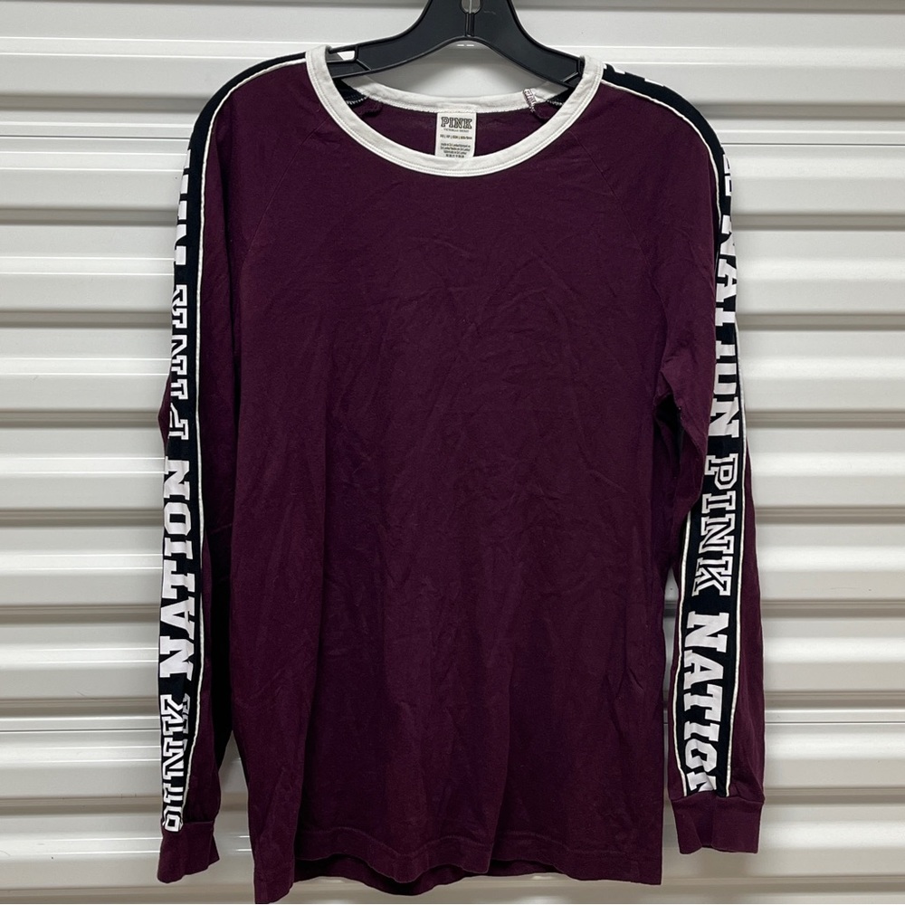 Victoria Secret Pink Nation Long Sleeve Maroon Shirt